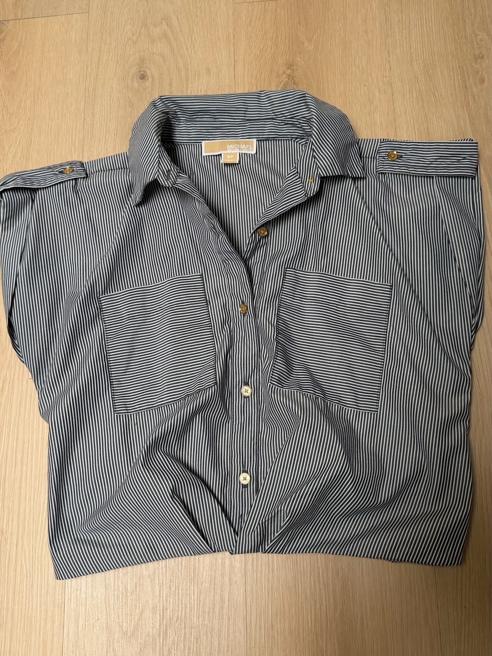 Michael Kors Pinstripe Utility Top Shirt Shoulder Epaulets Size S